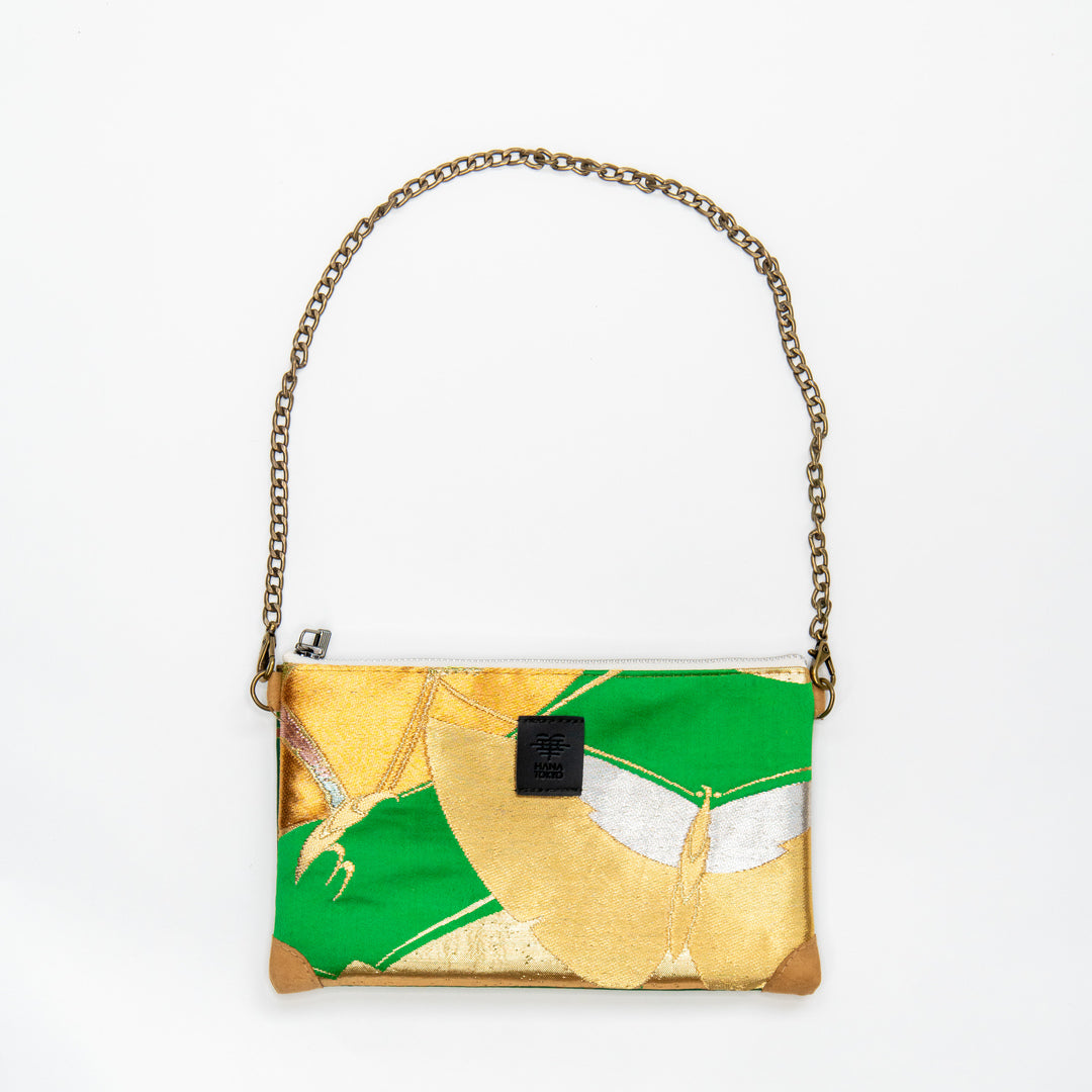 【HANA TOKYO】ポーチミディアム / 蝶グリーン×ゴールド
