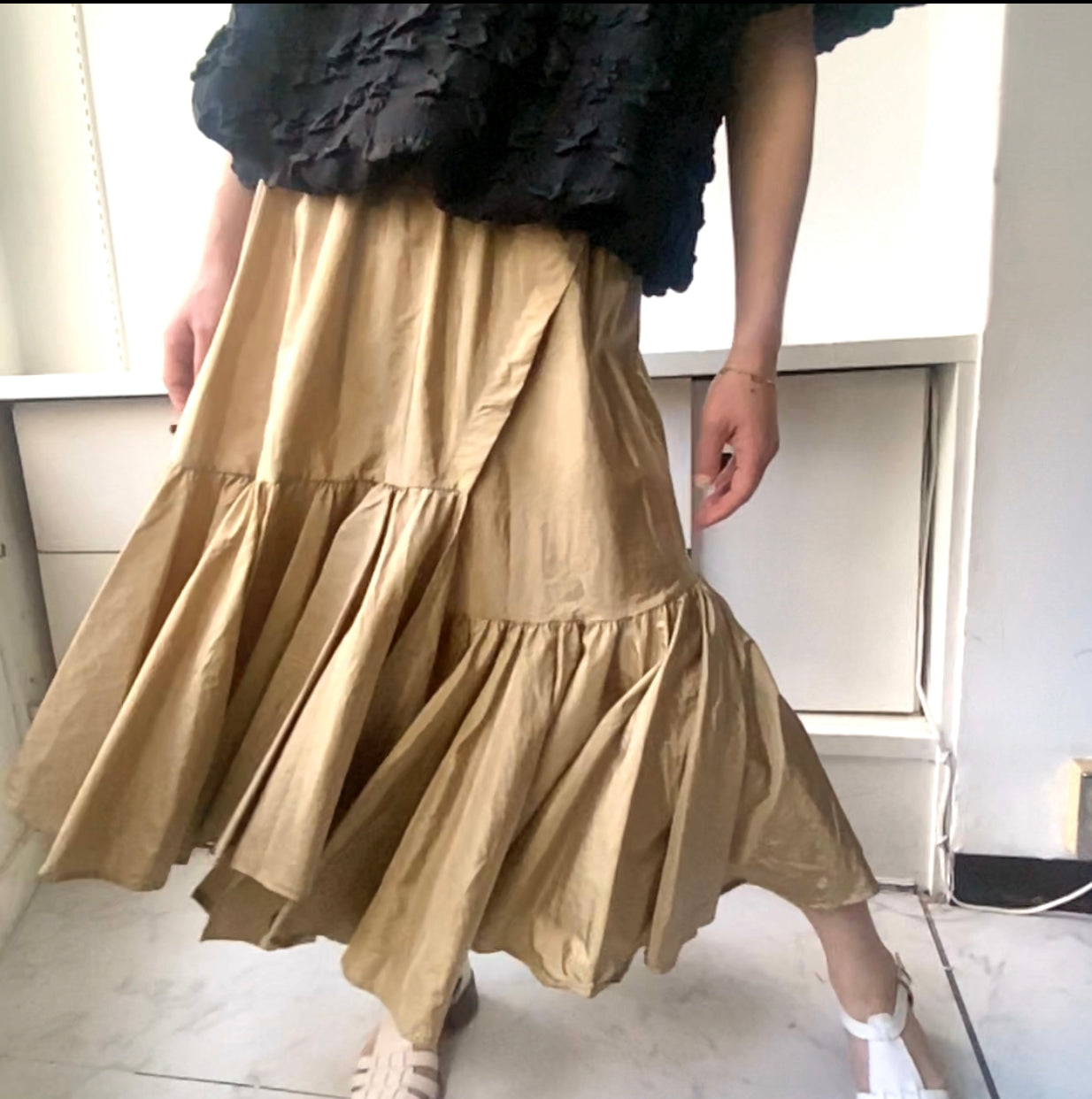【KILYEDNA select】2段フレアスカート beige/black