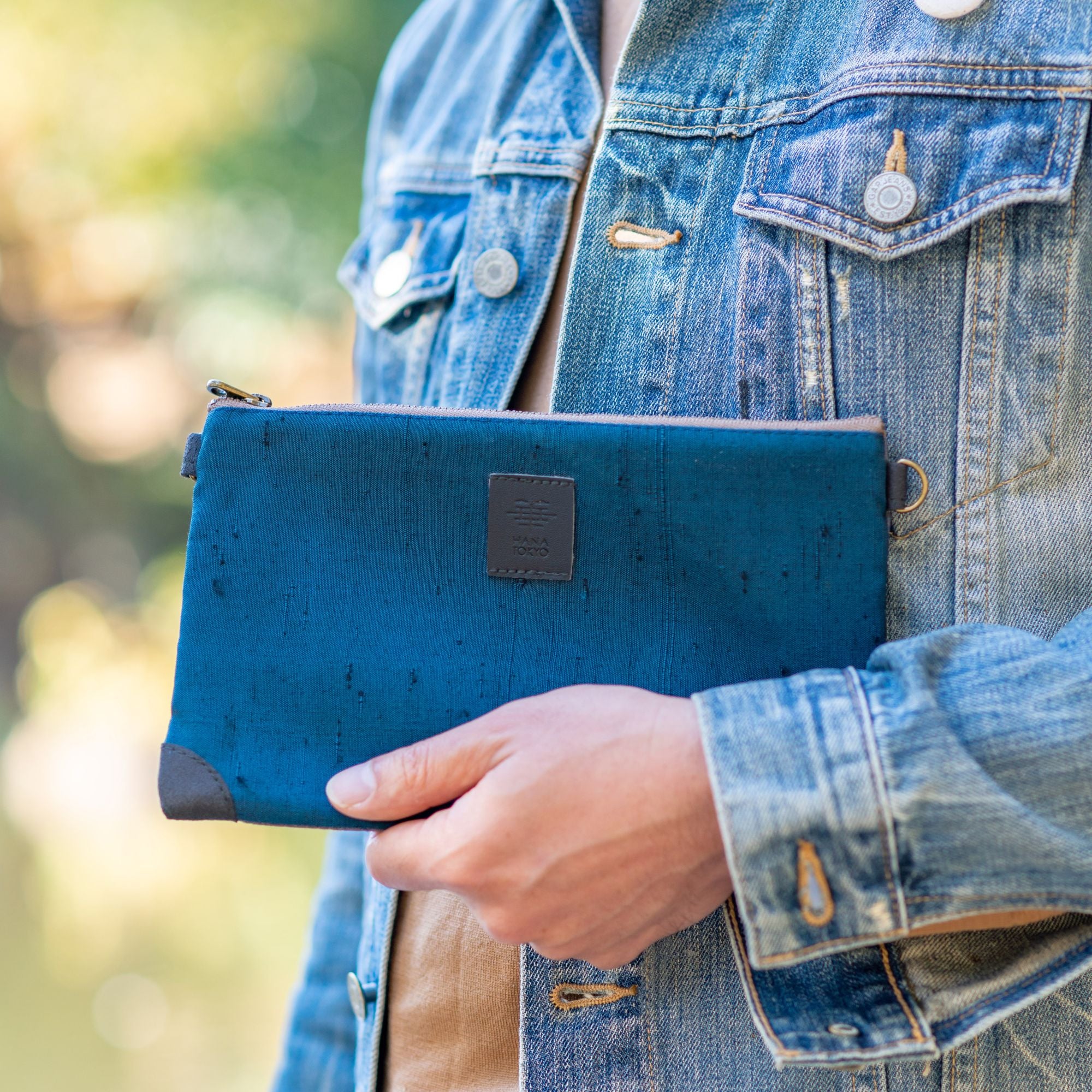 【HANA TOKYO】着物ポーチ 紬ブルー無地