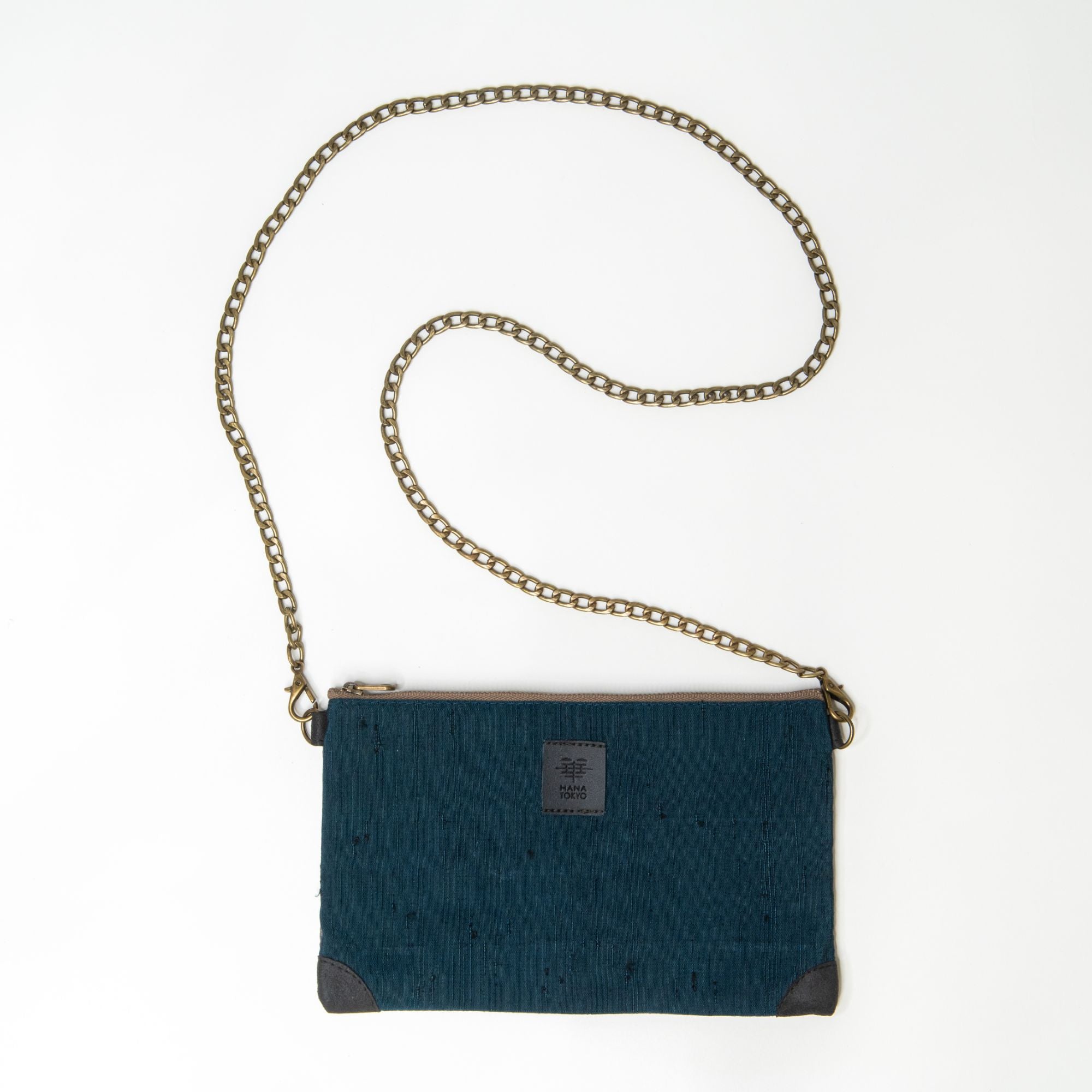【HANA TOKYO】着物ポーチ 紬ブルー無地