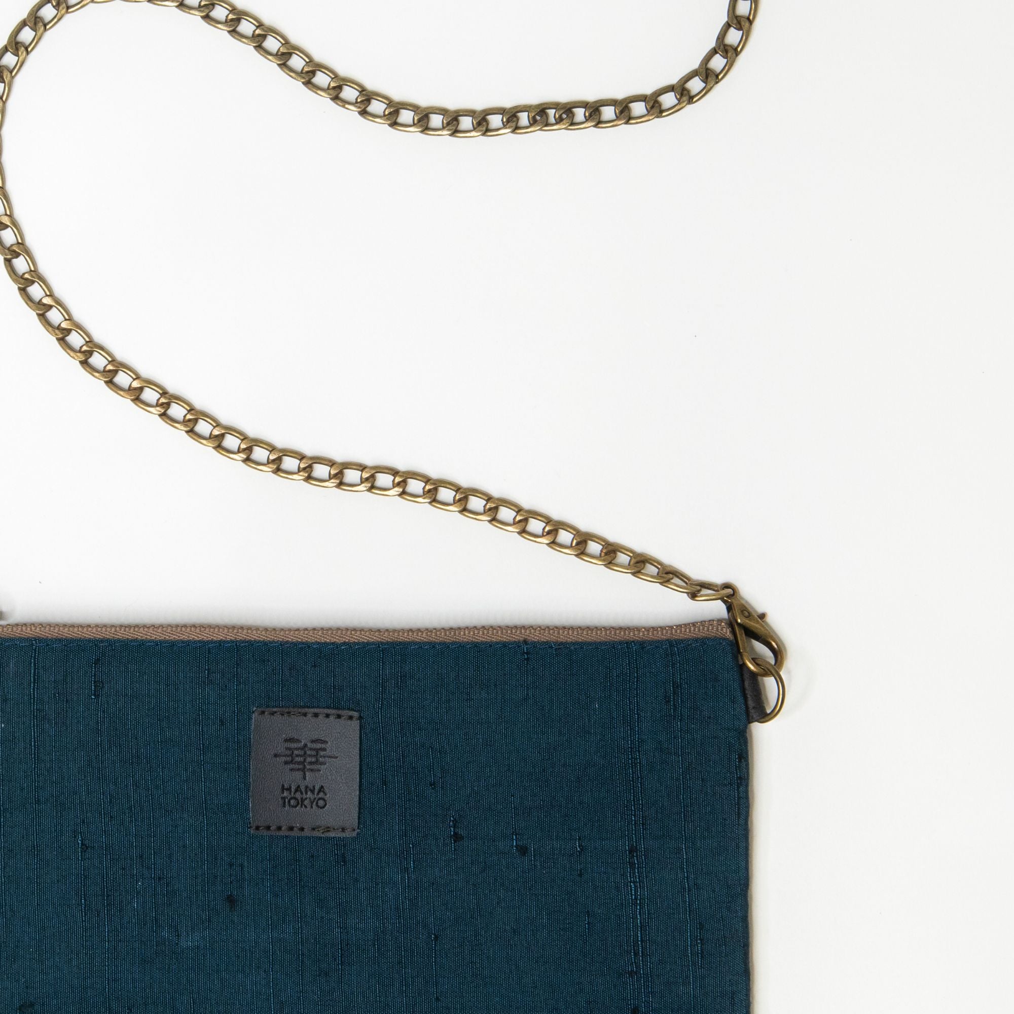 【HANA TOKYO】着物ポーチ 紬ブルー無地