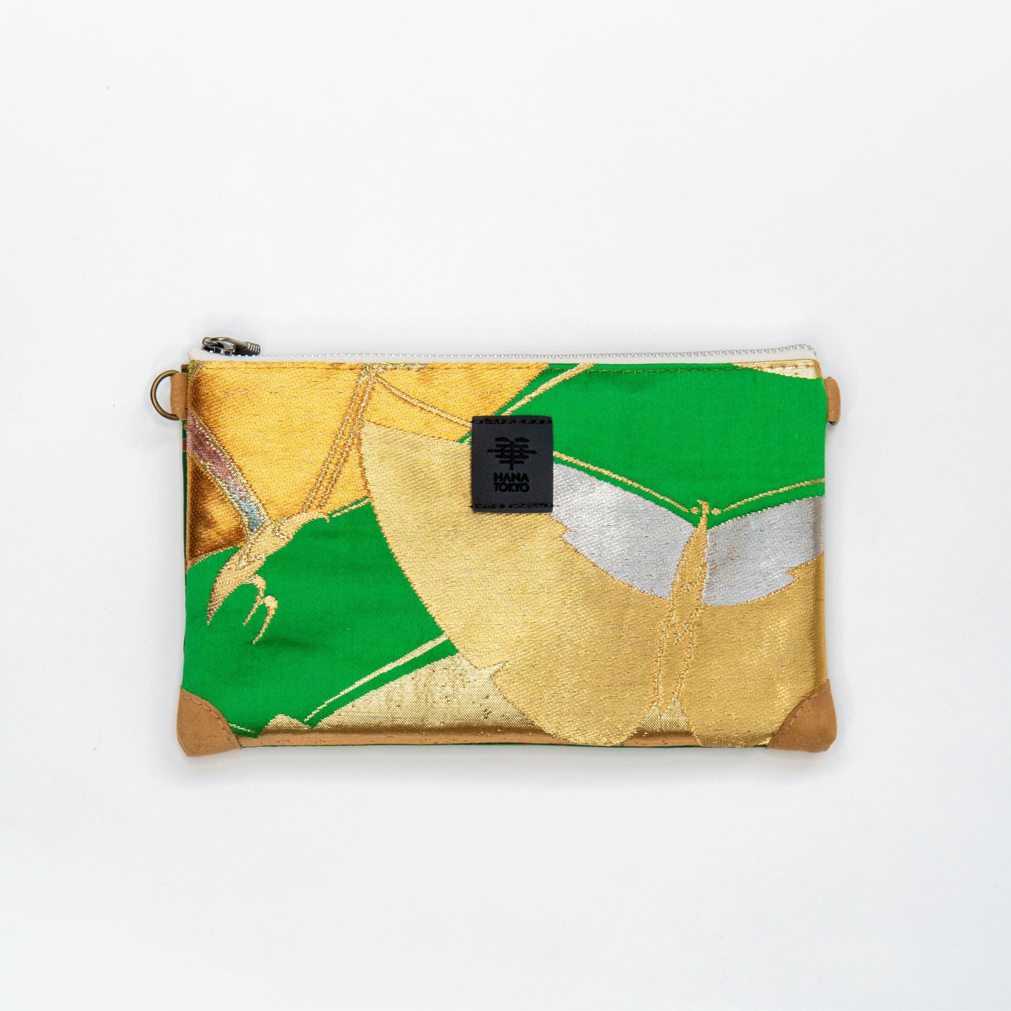 【HANA TOKYO】ポーチミディアム / 蝶ゴールド×グリーン