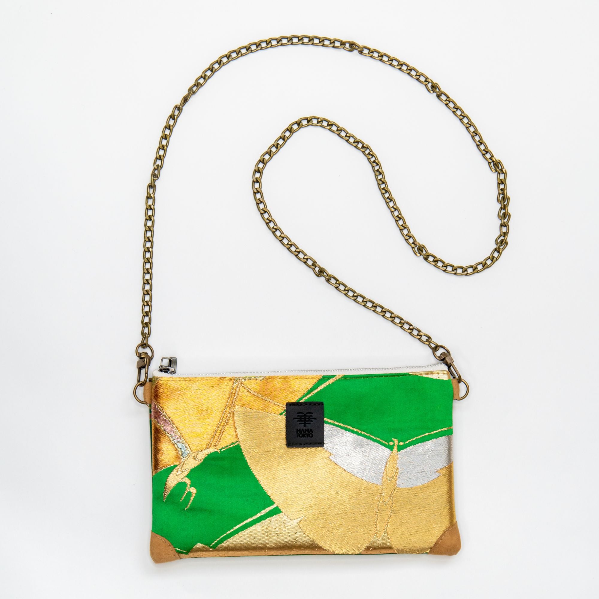 【HANA TOKYO】ポーチミディアム / 蝶ゴールド×グリーン