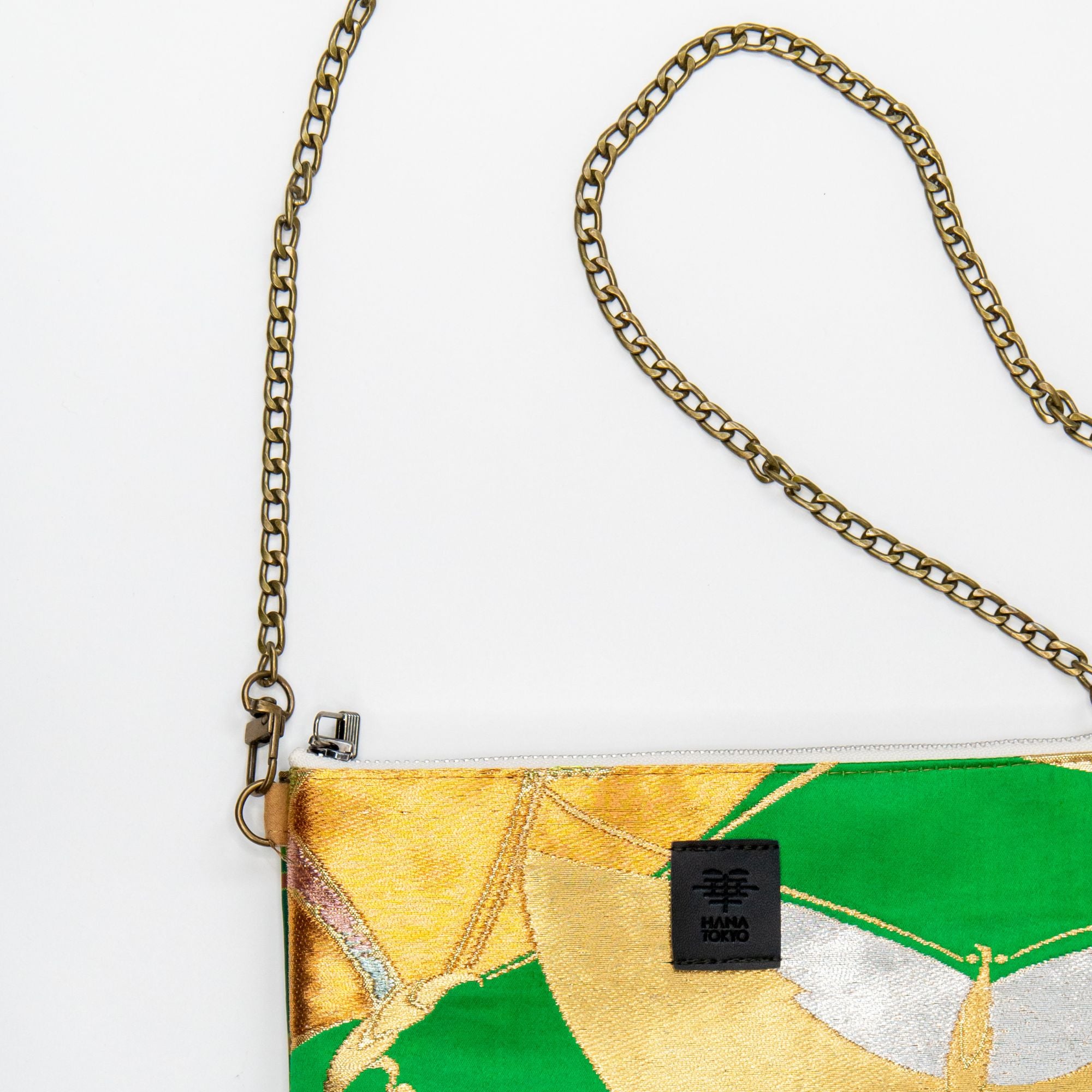 【HANA TOKYO】ポーチミディアム / 蝶ゴールド×グリーン