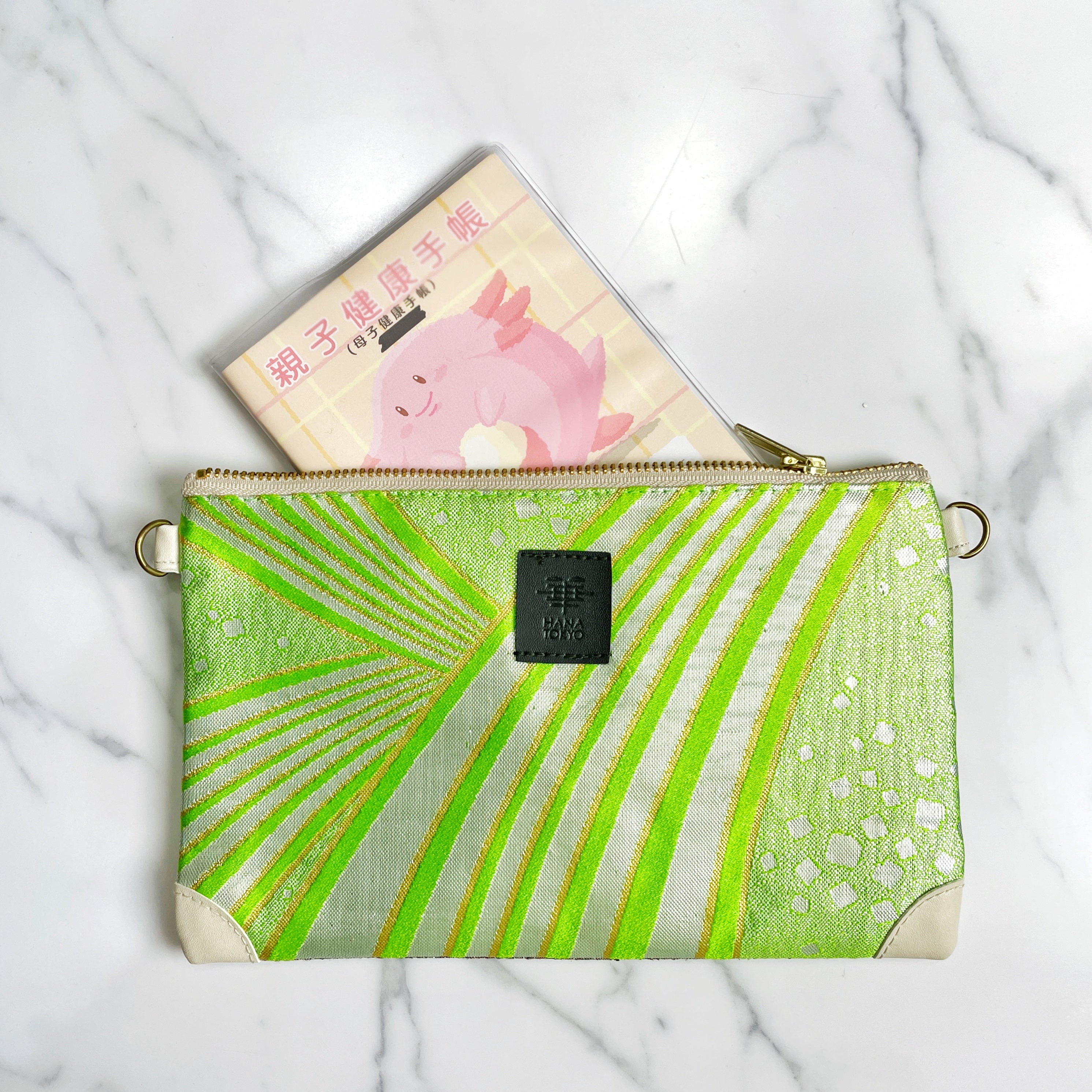 【HANA TOKYO】帯ポーチ ライトグリーン波