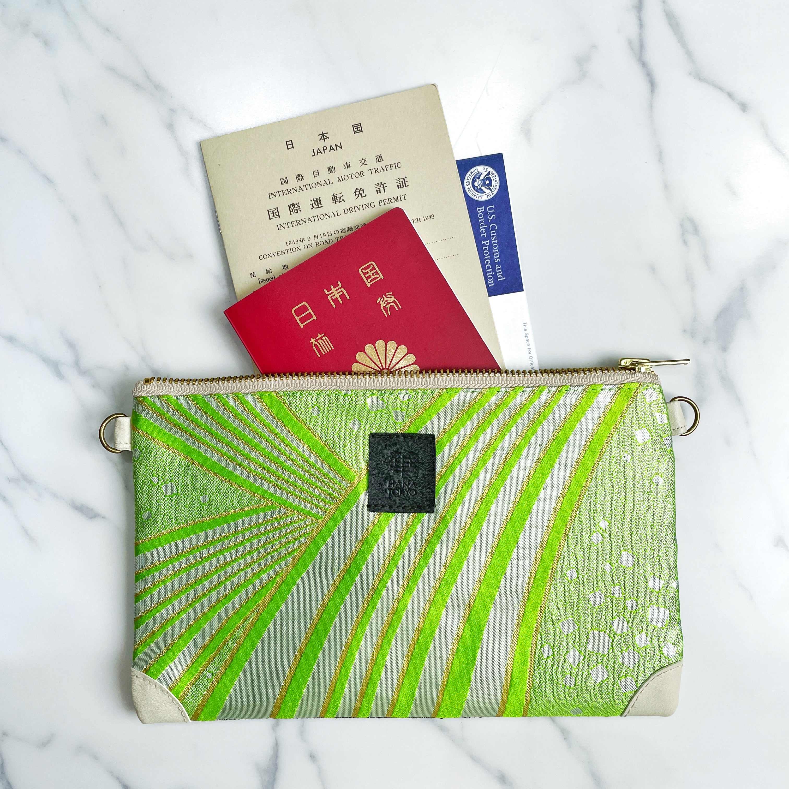【HANA TOKYO】帯ポーチ ライトグリーン波