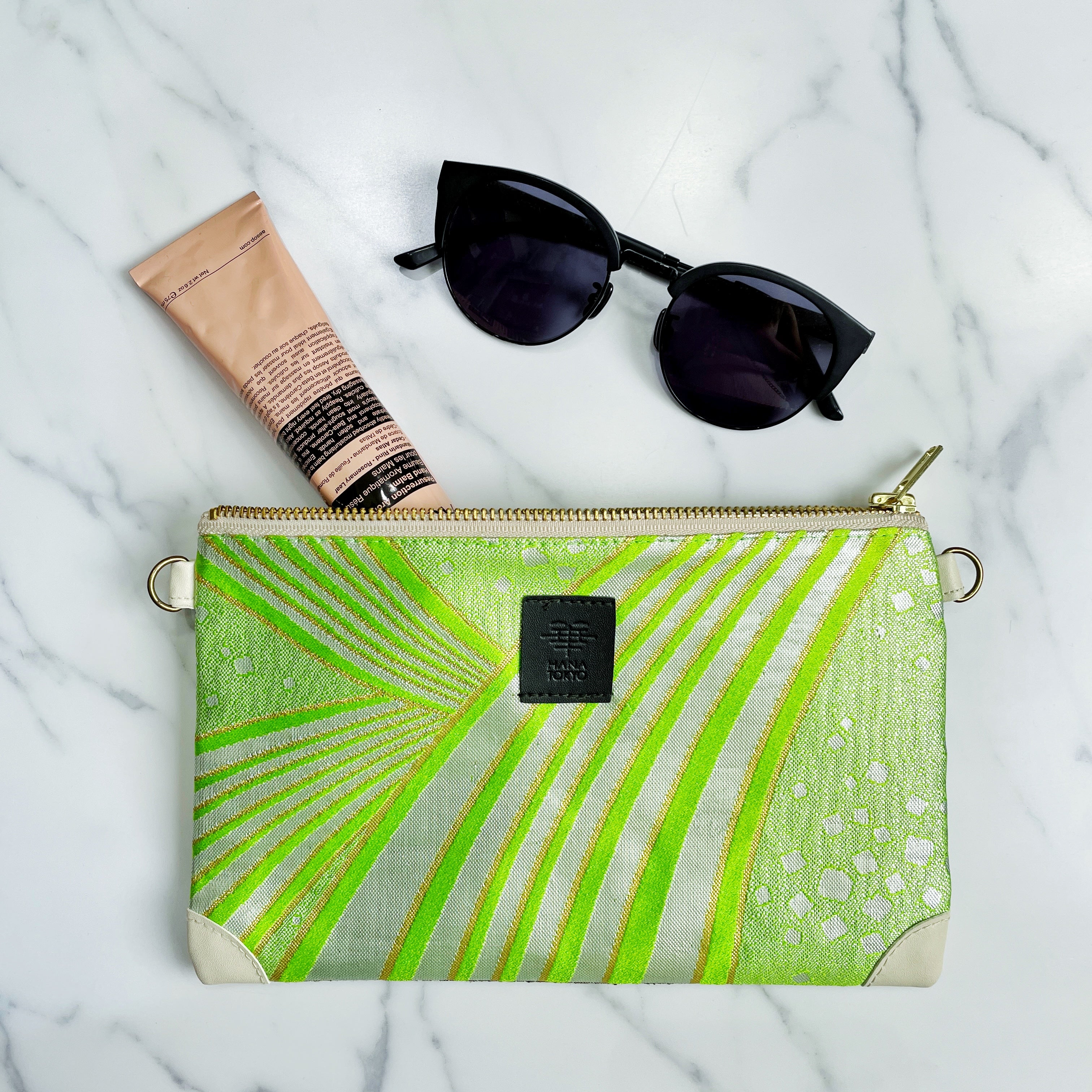 【HANA TOKYO】帯ポーチ ライトグリーン波