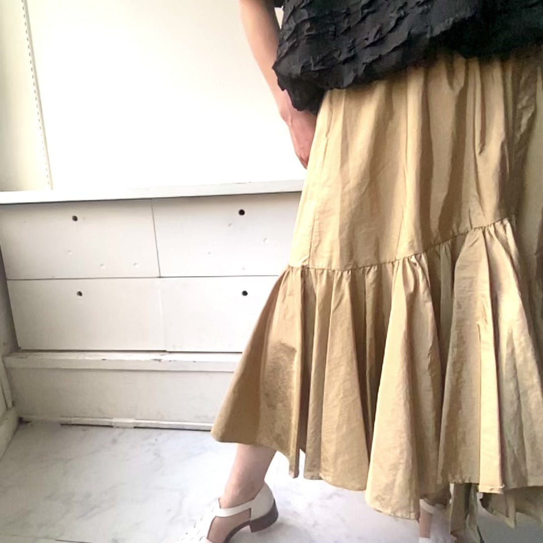 KILYEDNA select】2段フレアスカート beige/black