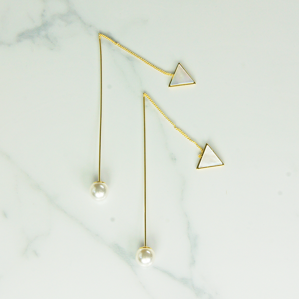 Round and triangular pearl earrings